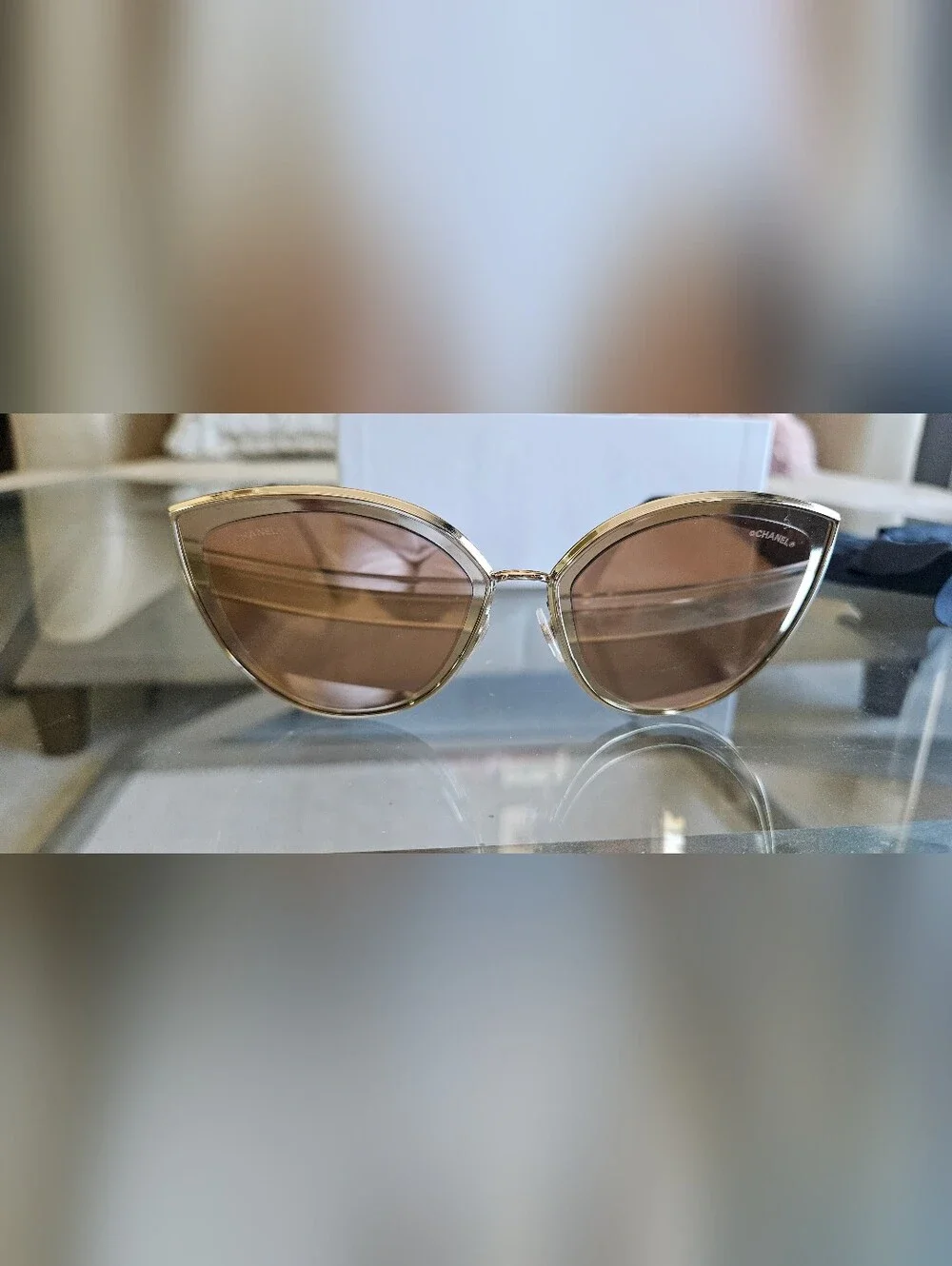 Chanel 4222 18K Rose Gold Mirrored Cat-Eye Sunglasses with Case